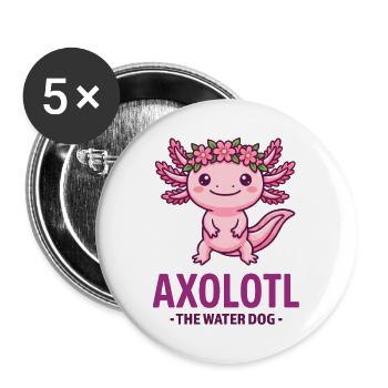 AXOLOTL THE WATER DOG Cute Pink Flower Crown - Buttons small 1''/25 mm (5-pack) - white - Front