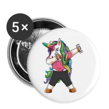 Dabbing Fitness Gym Unicorn Bodybuilder Weightlift - Buttons small 1''/25 mm (5-pack) - white - Front