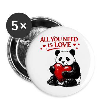 Panda Heart Love Motif - Buttons small 1''/25 mm (5-pack) - white - Front