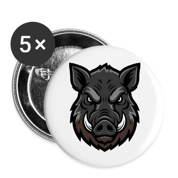 Wild boar head mascot, aggressive - Buttons small 1''/25 mm (5-pack) - white - Front