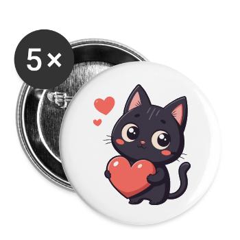 Black cat kawaii heart - Buttons small 1''/25 mm (5-pack) - white - Front