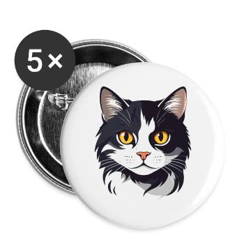 schwarz weiß Katzenkopf Grafik süß Katze Goldaugen - Buttons klein 25 mm (5er Pack) - Weiß - Vorne