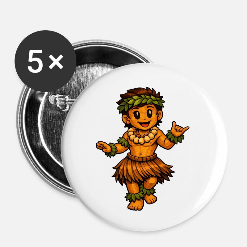 Danseuse de hula style hawaïen - Lot de 5 petits badges (25 mm) - blanc
