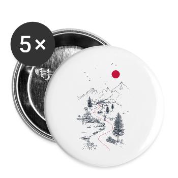 Roter Pfad durch Berglandschaft - Buttons klein 25 mm (5er Pack) - Weiß - Vorne