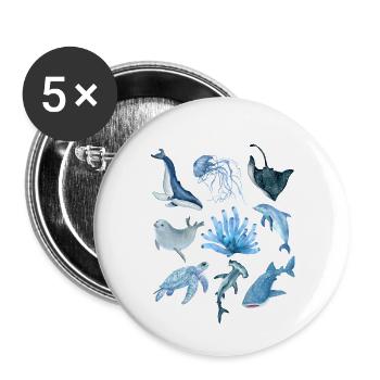 Ocean animals - Buttons klein 25 mm (5er Pack) - Weiß - Vorne