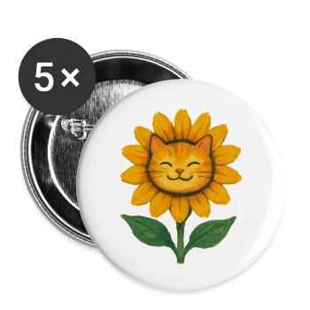 Sonnenblumen-Katzen-Lächeln Aquarell - Buttons klein 25 mm (5er Pack) - Weiß - Vorne