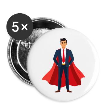 Businessheld mit rotem Umhang Büro Manager Motiv - Buttons klein 25 mm (5er Pack) - Weiß - Vorne