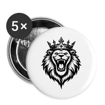 Brüllender Löwe mit Krone  - Buttons klein 25 mm (5er Pack) - Weiß - Vorne