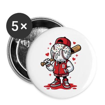 Süßer Baseballspieler-Cartoon - Buttons klein 25 mm (5er Pack) - Weiß - Vorne