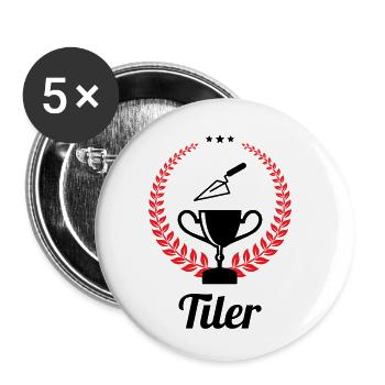 Carreleur – pro carrelage pose précision métier  - Lot de 5 petits badges (25 mm) - blanc - Devant