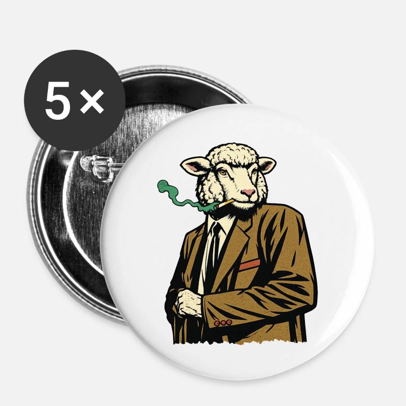 Schaf im Anzug mit Zigarette - Buttons klein 25 mm (5er Pack) - Weiß