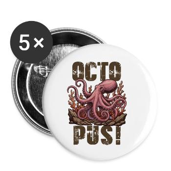 Vintagischer Riesenoktopus Oktopus - Buttons klein 25 mm (5er Pack) - Weiß - Vorne