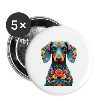 Dackel Dachshund Tekel - Buttons klein 25 mm (5er Pack) - Weiß - Vorne