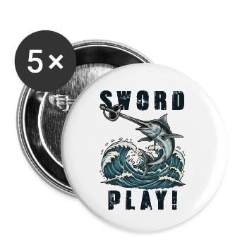 Schwertfisch-Schwertspiel Vintage Humor - Buttons klein 25 mm (5er Pack) - Weiß - Vorne