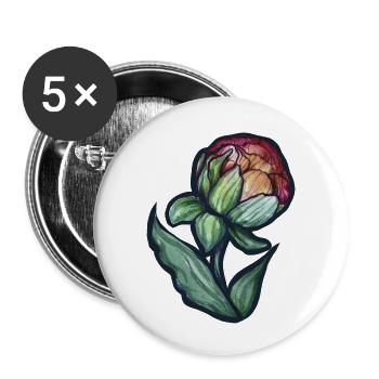 Floraison de pivoine aquarelle - Lot de 5 petits badges (25 mm) - blanc - Devant