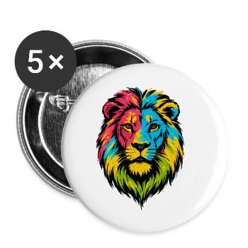 Lion sauvage coloré - Art couleurs Pop - Lot de 5 petits badges (25 mm) - blanc - Devant