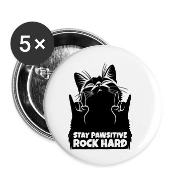 Stay Pawsitive Rock Hard – Metal Katze - Buttons klein 25 mm (5er Pack) - Weiß - Vorne