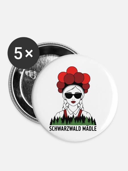 Schwarzwald Mädle - badisches Sprichwort - Buttons klein 25 mm (5er Pack) - Weiß