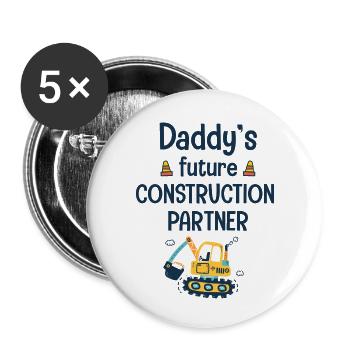 Daddy's future construction partner - Buttons small 1''/25 mm (5-pack) - white - Front