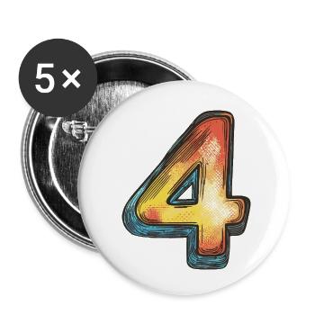 4 Zahl Bunt - Buttons klein 25 mm (5er Pack) - Weiß - Vorne