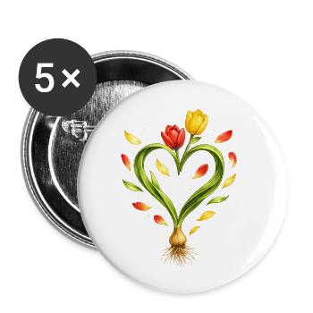 Cœur de tulipe avec un bulbe visible - Lot de 5 petits badges (25 mm) - blanc - Devant