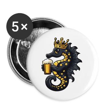 Le Roi de la Bière Hippocampe - Lot de 5 petits badges (25 mm) - blanc - Devant