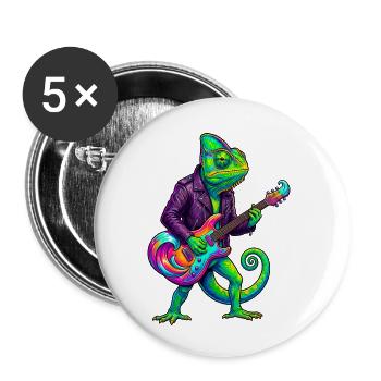 Caméléon en veste en cuir et guitare électrique néon - Lot de 5 petits badges (25 mm) - blanc - Devant