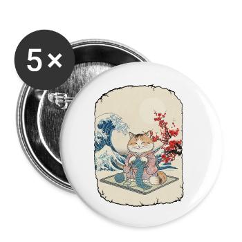 Anime Kawai au crochet de chat - Lot de 5 petits badges (25 mm) - blanc - Devant