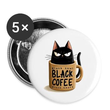 Black cat in coffee mug - Buttons small 1''/25 mm (5-pack) - white - Front