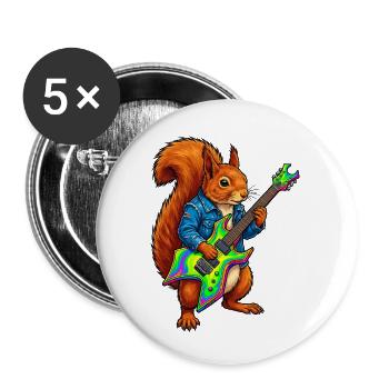Squirrel with jacket and electric guitar - Buttons small 1''/25 mm (5-pack) - white - Front