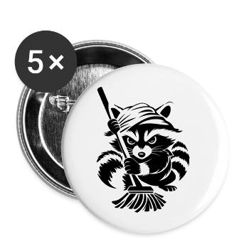 Raccoon with towel & mop - Buttons small 1''/25 mm (5-pack) - white - Front