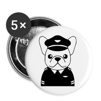 Frenchie Pilot Uniform Schwarz - Buttons klein 25 mm (5er Pack) - Weiß - Vorne