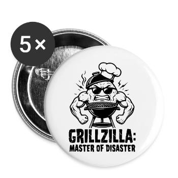BBQ Grillmeister GRILLZILLA, lustiger BBQ Hoodie - Buttons klein 25 mm (5er Pack) - Weiß - Vorne