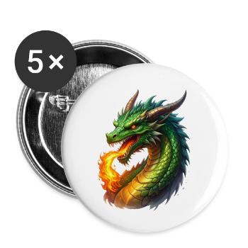 Fire-breathing dragon - Buttons small 1''/25 mm (5-pack) - white - Front