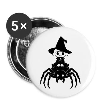 Cute Witch Rides Spider Halloween Motif - Buttons small 1''/25 mm (5-pack) - white - Front