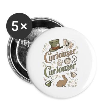 Alice Immer Neugieriger ("Curiouser") - Buttons klein 25 mm (5er Pack) - Weiß - Vorne