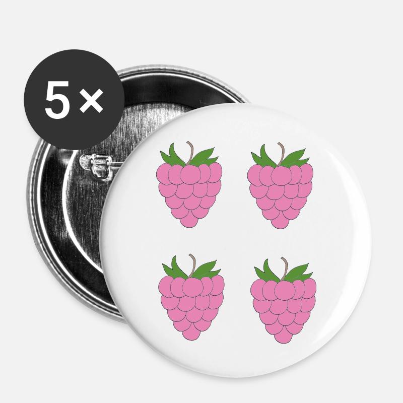 Motif de double grappe de framboise - Lot de 5 petits badges (25 mm) - blanc