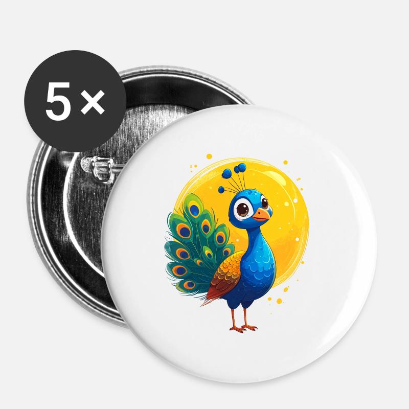 Peacock - Buttons small 1''/25 mm (5-pack) - white