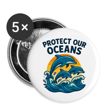 Protect Our Oceans – Dolphin Protection Shirt Sea Lie - Buttons small 1''/25 mm (5-pack) - white - Front