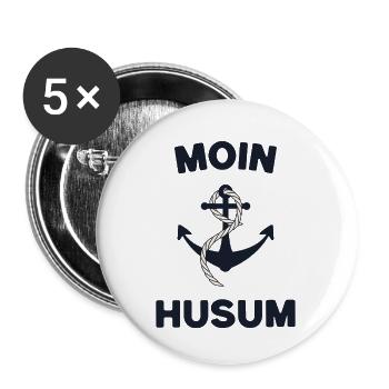 Moin Husum – Maritimes Anker-Design - Buttons klein 25 mm (5er Pack) - Weiß - Vorne