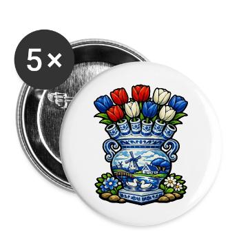 Delfter Vasen-Tulpen und Windmühle - Buttons klein 25 mm (5er Pack) - Weiß - Vorne