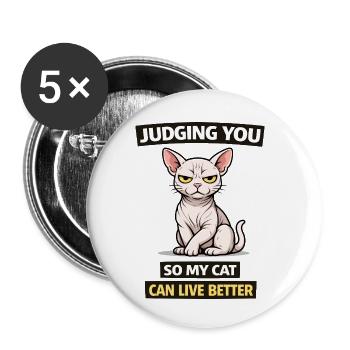 Dich beurteilen, Katze: Leb besser - Buttons klein 25 mm (5er Pack) - Weiß - Vorne