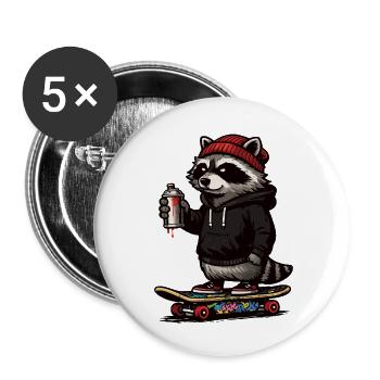 Raccoon Skate Graffiti - Buttons small 1''/25 mm (5-pack) - white - Front