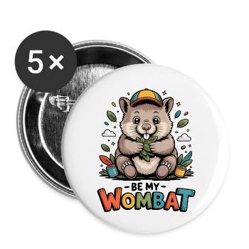 Buntes Wombat Cartoon mit Blättern - Buttons klein 25 mm (5er Pack) - Weiß - Vorne