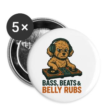 DJ Maltipoo: Bass, Beats & Belly Rubs Retro Design - Buttons small 1''/25 mm (5-pack) - white - Front