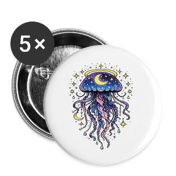 Jellyfish, cosmic galaxy, moon and stars - Buttons small 1''/25 mm (5-pack) - white - Front