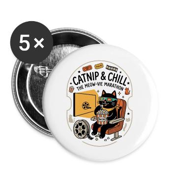 Cinema Cat Popcorn 3D Look - Buttons small 1''/25 mm (5-pack) - white - Front
