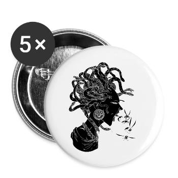 Schwarze Medusa - Buttons klein 25 mm (5er Pack) - Weiß - Vorne