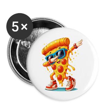 Tasser la pizza avec des lunettes de soleil, la danse Dab Pizza au fromage - Lot de 5 petits badges (25 mm) - blanc - Devant