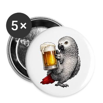 Bière perroquet gris d’Afrique - Lot de 5 petits badges (25 mm) - blanc - Devant